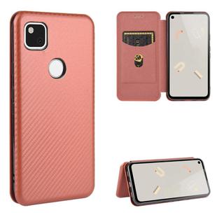 For Google Pixel 4a Carbon Fiber Texture Horizontal Flip TPU + PC + PU Leather Case with Card Slot(Brown)