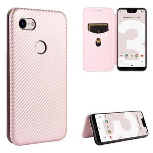 For Google Pixel 3 XL Carbon Fiber Texture Horizontal Flip TPU + PC + PU Leather Case with Card Slot(Pink)