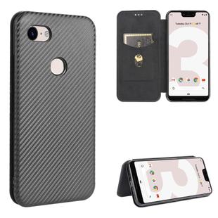 For Google Pixel 3 XL Carbon Fiber Texture Horizontal Flip TPU + PC + PU Leather Case with Card Slot(Black)