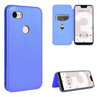 For Google Pixel 3 XL Carbon Fiber Texture Horizontal Flip TPU + PC + PU Leather Case with Card Slot(Blue)