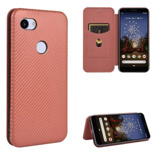 For Google Pixel 3a XL Carbon Fiber Texture Horizontal Flip TPU + PC + PU Leather Case with Card Slot(Brown)