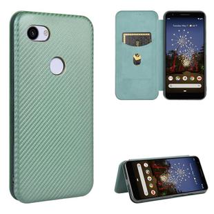 For Google Pixel 3a Carbon Fiber Texture Horizontal Flip TPU + PC + PU Leather Case with Card Slot(Green)