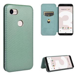 For Google Pixel 3 Carbon Fiber Texture Horizontal Flip TPU + PC + PU Leather Case with Card Slot(Green)