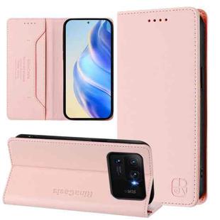 For Xiaomi Mi 11 Ultra RC01 Dual-Folded Magnetic Suction RFID Leather Phone Case(Pink)
