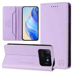 For Xiaomi Mi 11 Ultra RC01 Dual-Folded Magnetic Suction RFID Leather Phone Case(Light Purple)