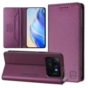 For Xiaomi Mi 11 Ultra RC01 Dual-Folded Magnetic Suction RFID Leather Phone Case(Violet)