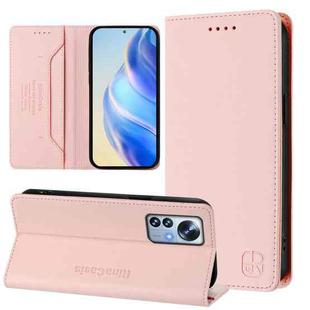 For Xiaomi 12 Pro / 12S Pro RC01 Dual-Folded Magnetic Suction RFID Leather Phone Case(Pink)