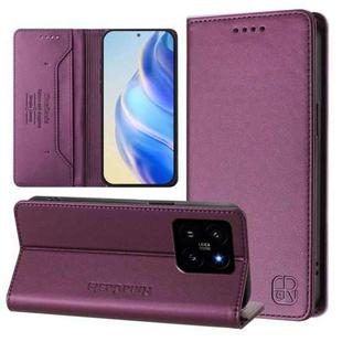 For Xiaomi 14 5G RC01 Dual-Folded Magnetic Suction RFID Leather Phone Case(Violet)