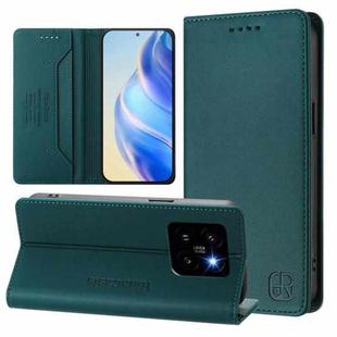 For Xiaomi 14 Pro 5G RC01 Dual-Folded Magnetic Suction RFID Leather Phone Case(Dark Green)