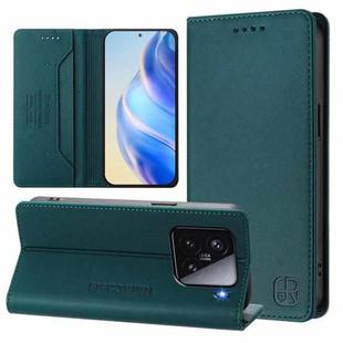 For Xiaomi 15 RC01 Dual-Folded Magnetic Suction RFID Leather Phone Case(Dark Green)