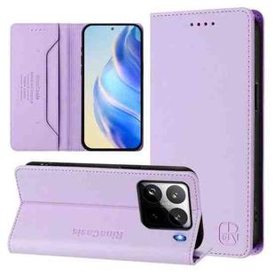 For Xiaomi 15 Pro RC01 Dual-Folded Magnetic Suction RFID Leather Phone Case(Light Purple)