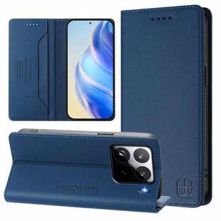 For Xiaomi 15 Pro RC01 Dual-Folded Magnetic Suction RFID Leather Phone Case(Dark Blue)