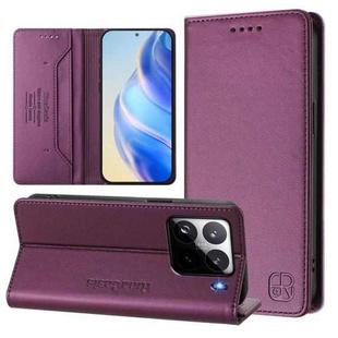 For Xiaomi 15 Pro RC01 Dual-Folded Magnetic Suction RFID Leather Phone Case(Violet)