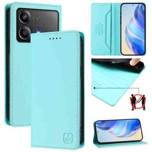 For Xiaomi Poco X6 Neo 5G RC01 Dual-Folded Magnetic Suction RFID Leather Phone Case(Mint Green)