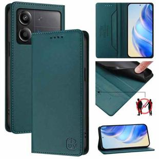 For Xiaomi Poco X6 Neo 5G RC01 Dual-Folded Magnetic Suction RFID Leather Phone Case(Dark Green)