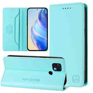 For Xiaomi Poco C40 RC01 Dual-Folded Magnetic Suction RFID Leather Phone Case(Mint Green)