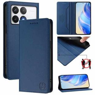 For Xiaomi Poco F6 Pro 5G RC01 Dual-Folded Magnetic Suction RFID Leather Phone Case(Dark Blue)