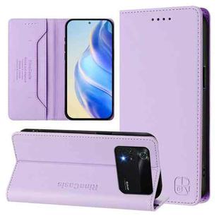 For Xiaomi Poco M4 Pro 4G RC01 Dual-Folded Magnetic Suction RFID Leather Phone Case(Light Purple)