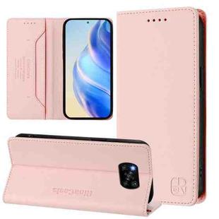 For Xiaomi Poco X3 / X3 NFC / X3 Pro RC01 Dual-Folded Magnetic Suction RFID Leather Phone Case(Pink)