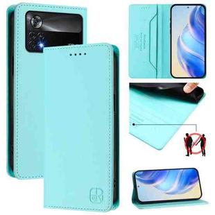 For Xiaomi Poco X4 Pro 5G RC01 Dual-Folded Magnetic Suction RFID Leather Phone Case(Mint Green)