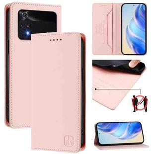 For Xiaomi Poco X4 Pro 5G RC01 Dual-Folded Magnetic Suction RFID Leather Phone Case(Pink)