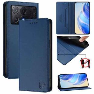 For Xiaomi Poco X6 Pro / Redmi K70E RC01 Dual-Folded Magnetic Suction RFID Leather Phone Case(Dark Blue)