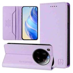 For Xiaomi 15 Ultra RC01 Dual-Folded Magnetic Suction RFID Leather Phone Case(Light Purple)
