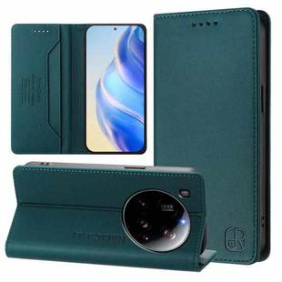 For Xiaomi 15 Ultra RC01 Dual-Folded Magnetic Suction RFID Leather Phone Case(Dark Green)