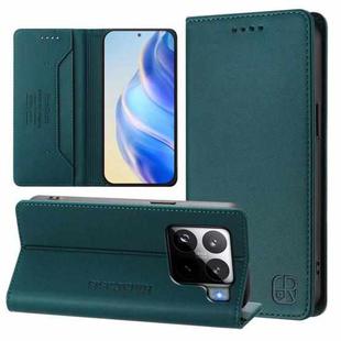 For Xiaomi 15S Pro RC01 Dual-Folded Magnetic Suction RFID Leather Phone Case(Dark Green)
