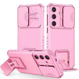 For Samsung Galaxy S24 FE 5G Stereoscopic Holder Sliding Camshield Phone Case(Pink)