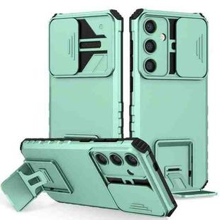 For Samsung Galaxy S24 FE 5G Stereoscopic Holder Sliding Camshield Phone Case(Light Green)