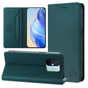 For Redmi 12C / 11A RC01 Dual-Folded Magnetic Suction RFID Leather Phone Case(Dark Green)