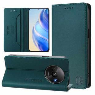 For Redmi A3 / Xiaomi Poco C61 4G Global RC01 Dual-Folded Magnetic Suction RFID Leather Phone Case(Dark Green)