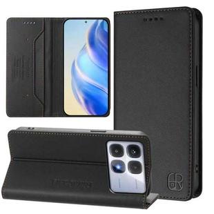 For Redmi K70 Ultra 5G Global RC01 Dual-Folded Magnetic Suction RFID Leather Phone Case(Black)