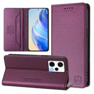 For Redmi Note 12 Explorer RC01 Dual-Folded Magnetic Suction RFID Leather Phone Case(Violet)