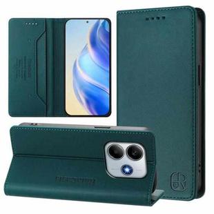 For Redmi Note 14 4G 163.25mm RC01 Dual-Folded Magnetic Suction RFID Leather Phone Case(Dark Green)