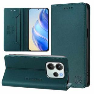 For Redmi Note 14 4G 164.84mm EU Version RC01 Dual-Folded Magnetic Suction RFID Leather Phone Case(Dark Green)