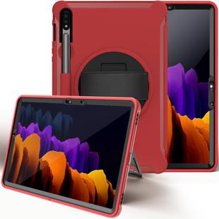 For Samsung Galaxy Tab S8 / Galaxy Tab S7 (2020) T870 360 Degree Rotation PC+TPU Protective Cover with Holder & Hand Strap(Red)