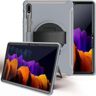For Samsung Galaxy Tab S8 / Galaxy Tab S7 (2020) T870 360 Degree Rotation PC+TPU Protective Cover with Holder & Hand Strap(Grey)