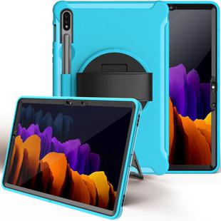 For Samsung Galaxy Tab S8 / Galaxy Tab S7 (2020) T870 360 Degree Rotation PC+TPU Protective Cover with Holder & Hand Strap(Blue)