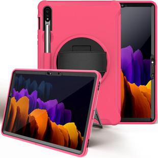 For Samsung Galaxy Tab S8 / Galaxy Tab S7 (2020) T870 360 Degree Rotation PC+TPU Protective Cover with Holder & Hand Strap(Rose Red)