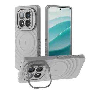 For Redmi Note 14 Pro+ 5G Lens Frame Bracket Corrugated MagSafe Phone Case(Grey)