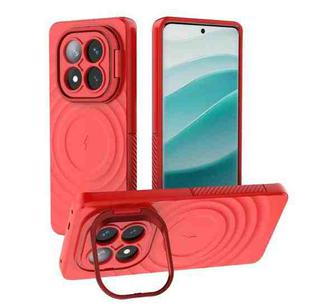 For Redmi Note 14 Pro+ 5G Lens Frame Bracket Corrugated MagSafe Phone Case(Red)