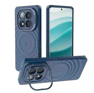 For Redmi Note 14 Pro+ 5G Lens Frame Bracket Corrugated MagSafe Phone Case(Dark Blue)