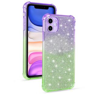 For iPhone 11 Gradient Glitter Powder Shockproof TPU Protective Case(Purple Green)
