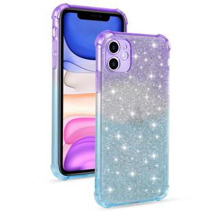 For iPhone 11 Gradient Glitter Powder Shockproof TPU Protective Case(Purple Blue)