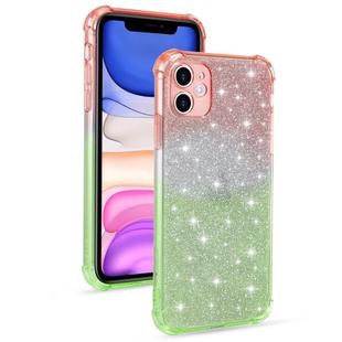 For iPhone 11 Pro Gradient Glitter Powder Shockproof TPU Protective Case(Orange Green)
