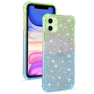 For iPhone 11 Pro Gradient Glitter Powder Shockproof TPU Protective Case(Green Blue)
