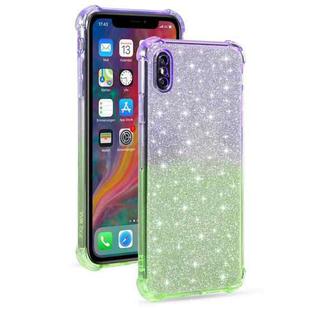 For iPhone X / XS Gradient Glitter Powder Shockproof TPU Protective Case(Purple Green)