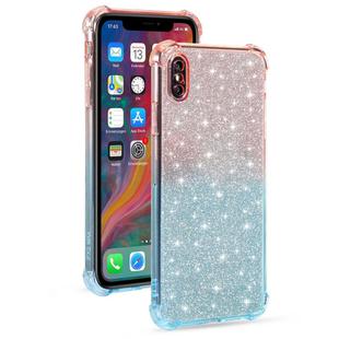 For iPhone X / XS Gradient Glitter Powder Shockproof TPU Protective Case(Orange Blue)